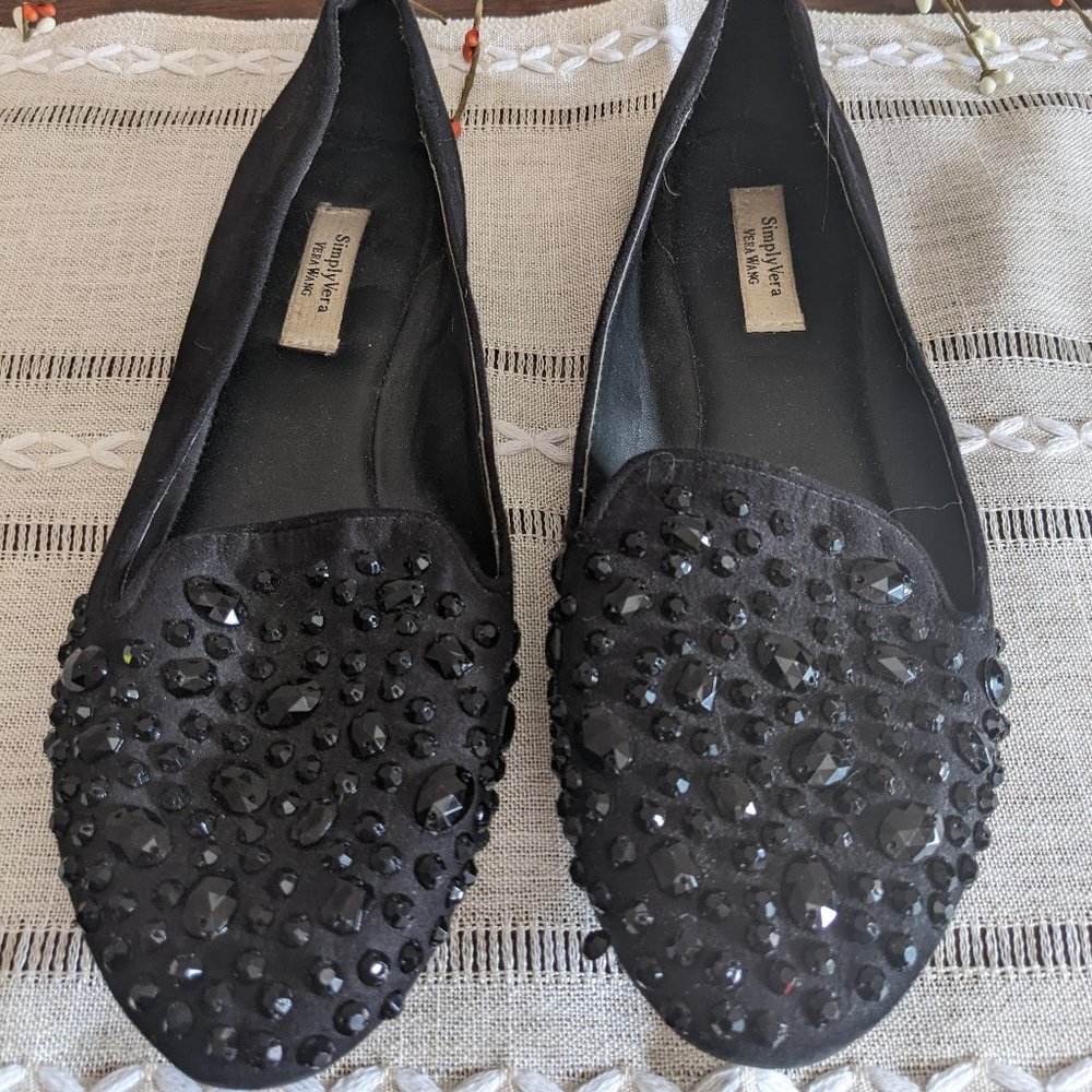 Simply Vera by Vera Wang Black Rhinestone Slip on Loafer Flats